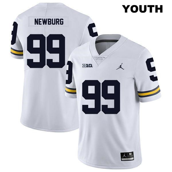 Youth NCAA Michigan Wolverines Gabe Newburg #99 White Jordan Brand Authentic Stitched Legend Football College Jersey GW25B24PC